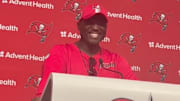 Tampa Bay Buccaneers coach Todd Bowles enjoys a laugh while speaking to reporters on Wednesday. 