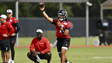 Jun 10, 2025; Houston, TX, USA; Houston Texans quarterback C.J. Stroud (7) participates in a drill during an NFL football minicamp at NRG Stadium. Mandatory Credit: Maria Lysaker-Imagn Images 