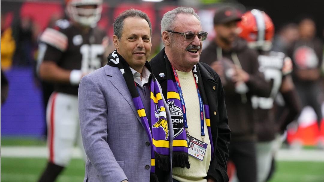 Oct 5, 2025; Tottenham, United Kingdom; Minnesota Vikings owners Mark Wilf (left) and Zygi Wilf during an NFL International Series game against the Cleveland Browns at Tottenham Hotspur Stadium.