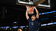 Arizona Wildcats forward Henri Veesaar (13) dunks the ball during an NCAA Tournament practice at Climate Pledge Arena in Seattle.