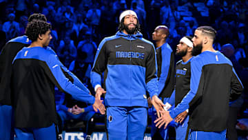 Mar 31, 2025; Dallas, Texas, USA; Dallas Mavericks forward Anthony Davis (3) is introduced before the game against the Brooklyn Nets at the American Airlines Center. Mandatory Credit: Jerome Miron-Imagn Images
