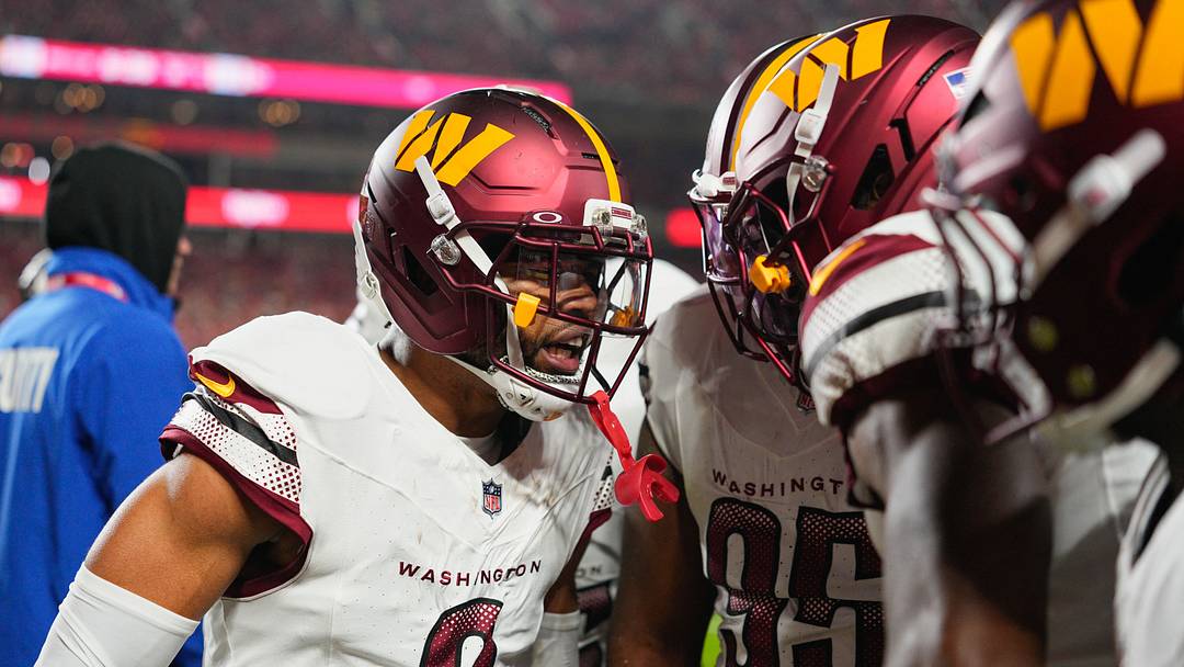 Washington Commanders cornerback Marshon Lattimore (2) celebrates an interception 