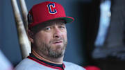 Apr 15, 2025; Baltimore, Maryland, USA; Cleveland Guardians manager Stephen Vogt (42) prior to the game against the Baltimore Orioles at Oriole Park at Camden Yards. Mandatory Credit: Mitch Stringer-Imagn Images