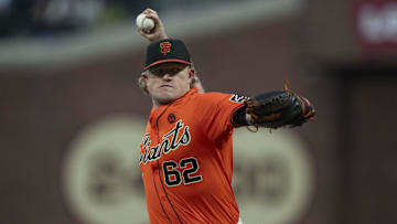 Sep 13, 2024; San Francisco, California, USA;  San Francisco Giants pitcher Logan Webb (62) pitches during the first inning against the San Diego Padres at Oracle Park. 