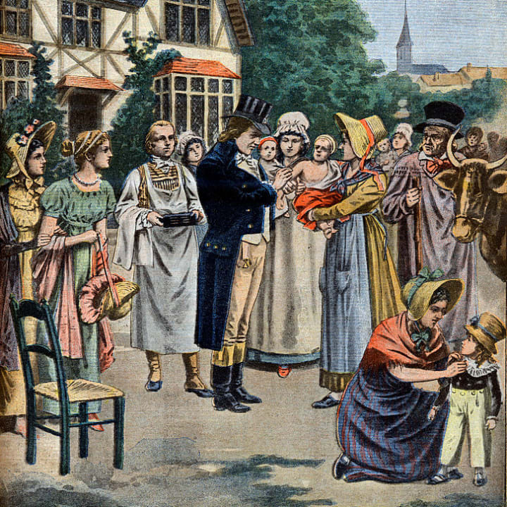 Illustration of Dr. Edward Jenner Vaccinating a Child Against Smallpox