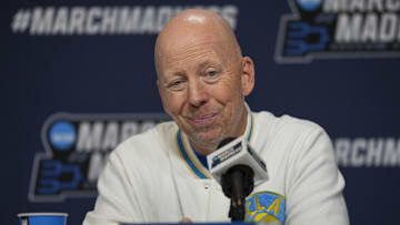Mar 19, 2025; Lexington, KY, USA;  UCLA head coach Mick Cronin speaks with media during NCAA Tournament First Round Practice at Rupp Arena. Mandatory Credit: Aaron Doster-Imagn Images