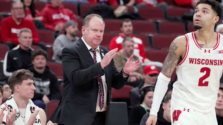 Wisconsin head coach Greg Gard is shown during the second half of their third round game of the Big Ten tournament Thursday, March 12, 2026 at the United Center in Chicago, Illinois. Wisconsin beat Washington 85-82.