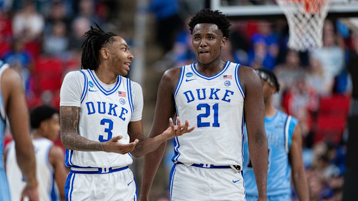 Mount St. Mary's v Duke; Duke basketball forward Isaiah Evans and center Patrick Ngongba