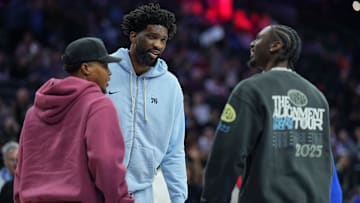 Tyrese Maxey with Joel Embiid and Kyle Lowry