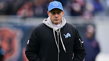 Dec 22, 2024; Chicago, Illinois, USA; Detroit Lions offensive coordinator Ben Johnson before a game against the Chicago Bears at Soldier Field. Mandatory Credit: Daniel Bartel-Imagn Images