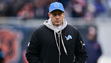 Dec 22, 2024; Chicago, Illinois, USA; Detroit Lions offensive coordinator Ben Johnson before a game against the Chicago Bears at Soldier Field. Mandatory Credit: Daniel Bartel-Imagn Images