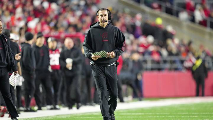 Nov 8, 2025; Madison, Wisconsin, USA;  Wisconsin Badgers head coach Luke Fickell looks on during the second quarter against the Washington Huskies at Camp Randall Stadium. Mandatory Credit: Jeff Hanisch-Imagn Images