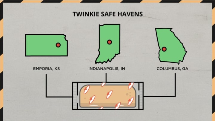 Graphic showing Twinkie safe havens in the zombie apocalypse.