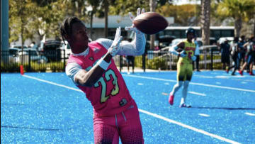 Jaboree Antoine warming up before his 7 on 7 game.