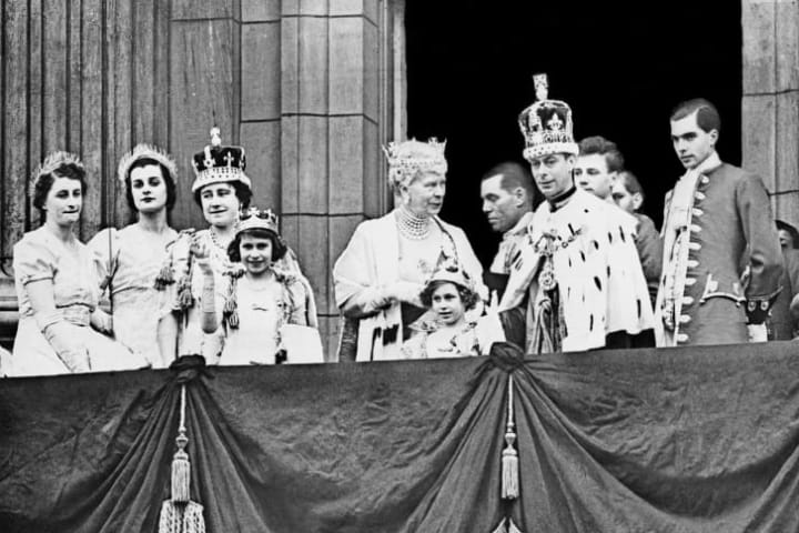 The Royal Family at Buckingham Palace in 1945.