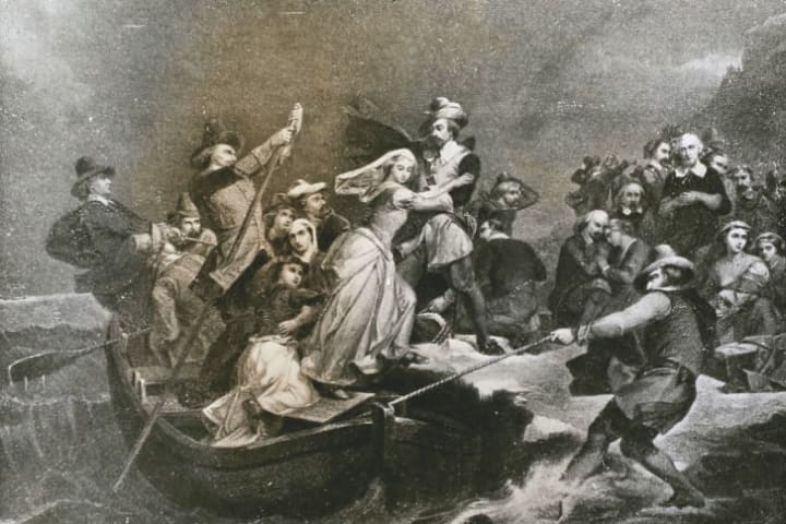 Pilgrims landing at Plymouth Rock