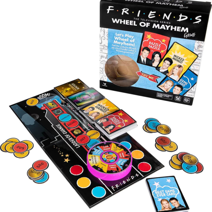 "Friends" Wheel of Mayhem game against white background.