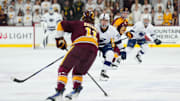 Oct 3, 2025; Tempe, AZ, USA; Penn State Nittany Lions forward Gavin McKenna (72) in action against the Arizona State Sun Devils during the first period at Mullett Arena. Mandatory Credit: Joe Camporeale-Imagn Images