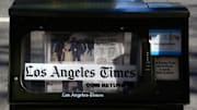 Feb 20, 2018; Los Angeles, CA, USA; General overall view of newspaper rack outside of Times Mirror Square and the Los Angeles Times building. Dr. Patrick Soon-Shiong (not pictured) has purchased the Los Angeles Times and the San Diego Union-Tribune for $500 million plus $90m in pension liabilities from Tronc Inc. 