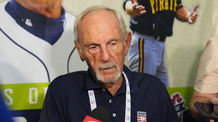 Jul 20, 2024; Cooperstown, New York, USA; Hall of Fame Inductee Jim Leyland speaks during the Press Conference at the Clark Center in Cooperstown, NY. 