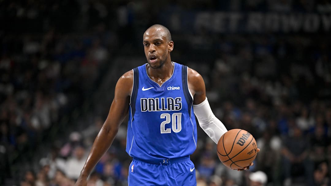 Feb 26, 2026; Dallas, Texas, USA; Dallas Mavericks forward Khris Middleton (20). Mandatory Credit: Jerome Miron-Imagn Images