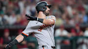Sep 15, 2025; Phoenix, Arizona, USA; San Francisco Giants first base Bryce Eldridge (78) bats during his MLB debut Arizona Diamondbacks during the fourth inning at Chase Field. Mandatory Credit: Joe Camporeale-Imagn Images