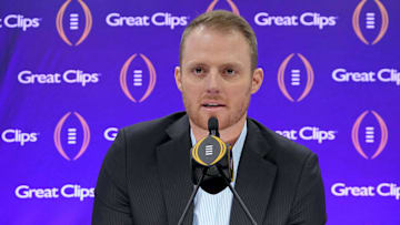 Jan 6, 2024; Houston, TX, USA; ESPN analyst Greg McElroy talks to the media during media day before the College Football Playoff national championship game against the Michigan Wolverines at George R Brown Convention Center. Mandatory Credit: Kirby Lee-Imagn Images