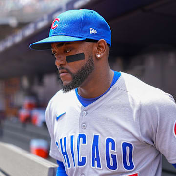 Bronx, New York, USA; Chicago Cubs third baseman Vidal Brujan (17) prior to the game against the New York Yankees at Yankee Stadium.