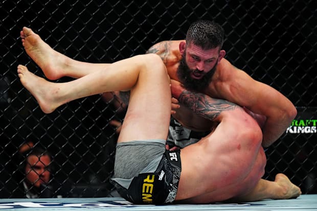 Josh Fremd (red gloves) fights Andre Petroski (blue gloves) during UFC Fight Night at Ball Arena. 