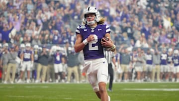 Kansas State quarterback Avery Johnson (2) scores a touchdown against Rutgers during first half of the Rate Bowl at Chase Field on Dec. 26, 2024, in Phoenix.
