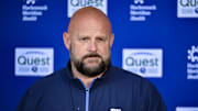May 10, 2025; East Rutherford, NJ, USA; New York Giants head coach Brian Daboll speaks during a press conference before rookie minicamp at Quest Diagnostics Training Center.  