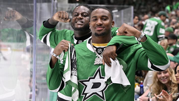 Dallas Cowboys Donovan Ezeiruaku poses for a photo in the second period for game two of the Western Conference Final of the 2025 Stanley Cup Playoffs Dallas Cowboys Donovan Ezeiruaku poses for a photo in the second period for game two of the Western Conference Final of the 2025 Stanley Cup Playoffs