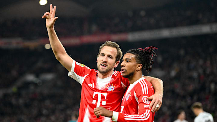 Harry Kane (li.) und Michael Olise sind die besten Scorer der Bayern in dieser Saison