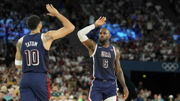 United States guard LeBron James (6) and small forward Jayson Tatum.