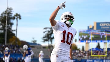 Stanford Cardinal wide receiver Emmett Mosley V celebrates his touchdown against the San Jose State Spartans