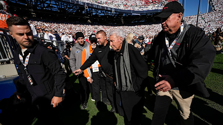 Lee Corso leaves the set of ESPN College Gameday prior to the NCAA football game between the Penn State Nittany Lions and the Ohio State Buckeyes at Beaver Stadium in University Park, Pa. on  November 4, 2024.