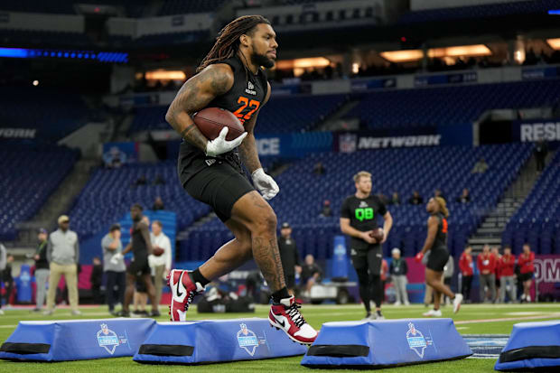 Miami running back Damien Martinez (RB22) during the 2025 NFL Combine.