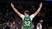 Nov 12, 2025; Dallas, Texas, USA; Dallas Mavericks forward Cooper Flagg (32) celebrates a three point basket by guard Max Christie (not pictured) against the Phoenix Suns during the second half at the American Airlines Center. Mandatory Credit: Jerome Miron-Imagn Images
