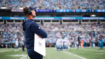Dallas Cowboys head coach Brian Schottenheimer looks on from the sideline against the Carolina Panthers 