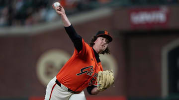 Jul 26, 2024; San Francisco, California, USA;  San Francisco Giants pitcher Mike Baumann (54) pitches during the eighth inning against the Colorado Rockies at Oracle Park.