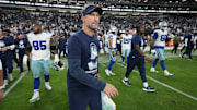 Dallas Cowboys head coach Brian Schottenheimer walks to midfield following a game against the Las Vegas Raiders