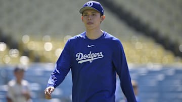 Jun 19, 2025; Los Angeles, California, USA;  Los Angeles Dodgers starting pitcher Roki Sasaki (11)