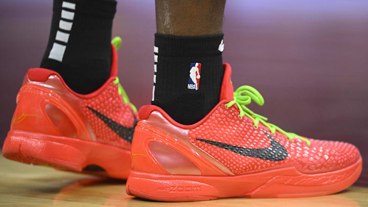 Jan 15, 2024; Cleveland, Ohio, USA; The shoes of Chicago Bulls forward Terry Taylor (32) in the second quarter against the Cleveland Cavaliers at Rocket Mortgage FieldHouse. Mandatory Credit: David Richard-Imagn Images