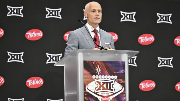 Big 12 Conference commissioner Brett Yormark speaks to the media during the Big 12 Media Days at Allegiant Stadium.