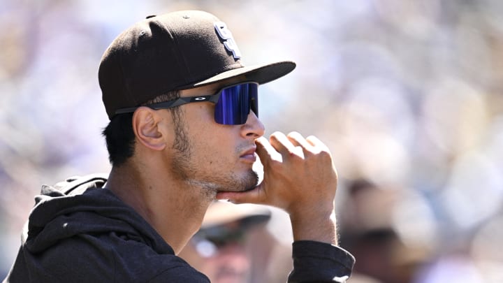 Aug 25, 2024; San Diego, California, USA; San Diego Padres starting pitcher Yu Darvish (11) looks on during the sixth inning against the New York Mets at Petco Park. Mandatory Credit: Orlando Ramirez-USA TODAY Sports