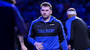 Dec 25, 2024; Dallas, Texas, USA; Dallas Mavericks guard Luka Doncic (77) before the game between the Dallas Mavericks and the Minnesota Timberwolves at the American Airlines Center. Mandatory Credit: Jerome Miron-Imagn Images