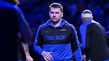 Dec 25, 2024; Dallas, Texas, USA; Dallas Mavericks guard Luka Doncic (77) before the game between the Dallas Mavericks and the Minnesota Timberwolves at the American Airlines Center. Mandatory Credit: Jerome Miron-Imagn Images
