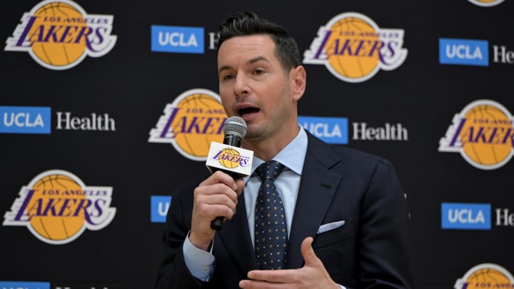 Jun 24, 2024; El Segundo, CA, USA; Los Angeles Lakers head coach JJ Redick speaks to the media during an introductory news conference at the UCLA Health Training Center. Mandatory Credit: Jayne Kamin-Oncea-USA TODAY Sports