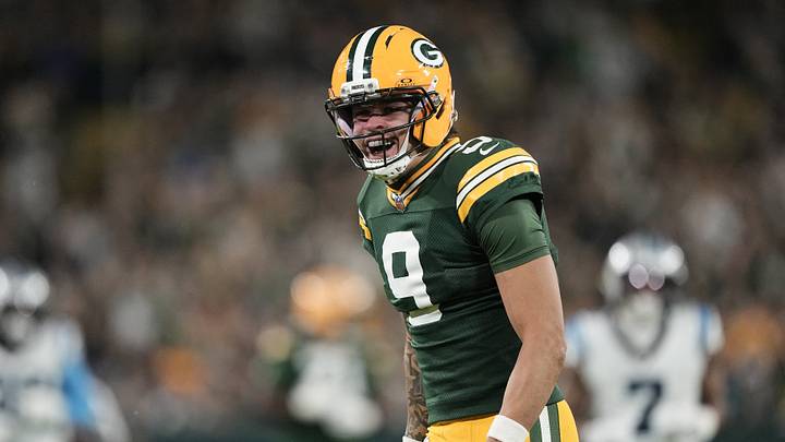 Green Bay Packers wide receiver Christian Watson (9) celebrates