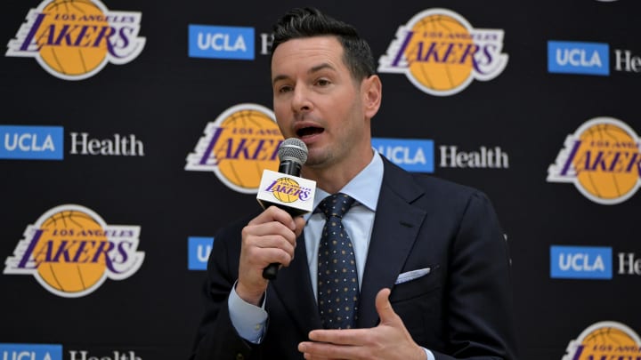 Jun 24, 2024; El Segundo, CA, USA; Los Angeles Lakers head coach JJ Redick speaks to the media during an introductory news conference at the UCLA Health Training Center. Mandatory Credit: Jayne Kamin-Oncea-USA TODAY Sports